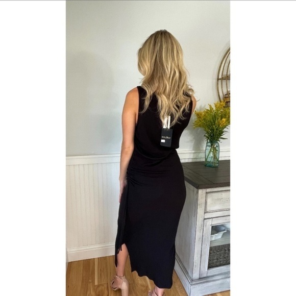 NWT Goldray Black Rosalee Ribbed  Midi Dress size Large Bodycon Runs small - Picture 2 of 5